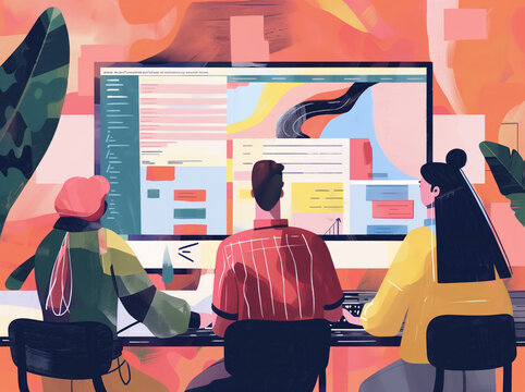person in the office：Creative Individuals Crafting Rules on Desk - Flat Style Vector Illustration