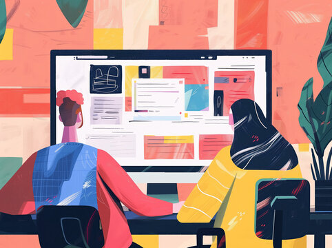 person in the office：Creative Individuals Crafting Rules on Desk - Flat Style Vector Illustration
