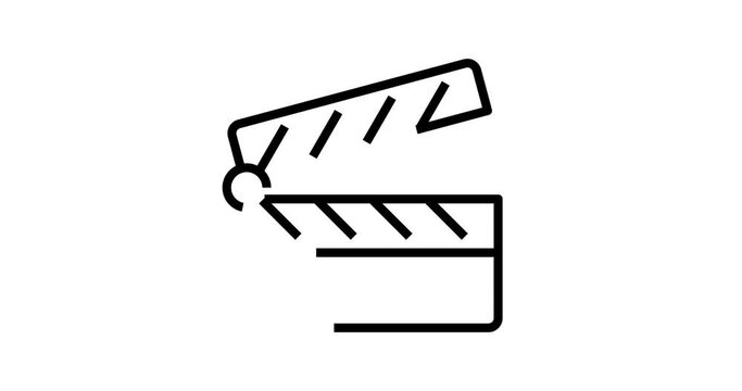 movie clapper animated outline icon on white background. movie clapper 4k video animation for web, mobile and ui design