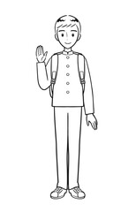 制服を着てリュックサックを背負う男子中学生（線画）