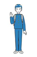 制服を着てリュックサックを背負う男子中学生（シンプル）