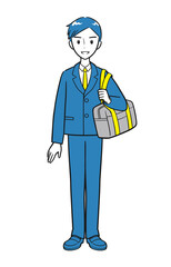 制服を着てスクールバッグを持つ男子高校生（シンプル）