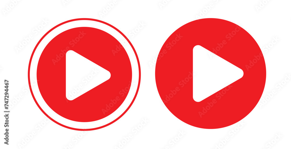 Poster red youtube play button, set youtube video and music icon. a triangle within a circle is a media pla