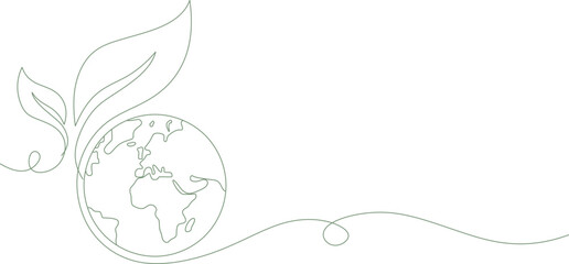 Earth day line art illustration. Earth globe line art style vector Illustration. Environment Day. World map in simple linear style. doodle vector illustration.