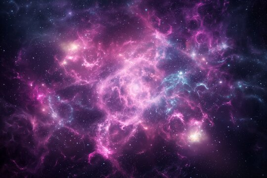 Vivid Cosmic Nebula Background with Bright Stars and Pink Hues