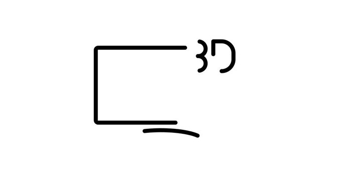 3d tv animated outline icon on white background. 3d tv 4k video animation for web, mobile and ui design
