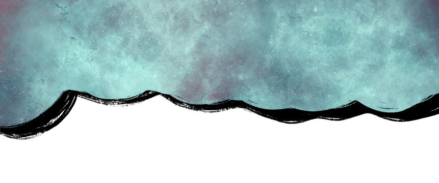 blue galaxy nebule clipart with black border on transparent background with copy space for text