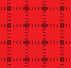 Seamless pattern with tiny dots in square grid, Black dot on red background.