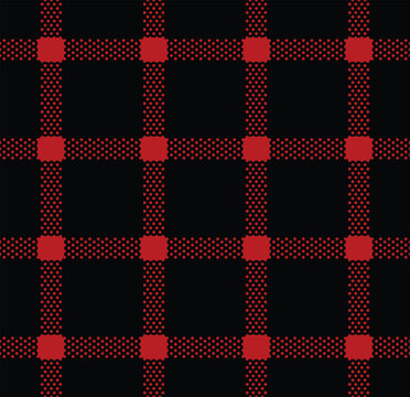 Seamless pattern with tiny dots in square grid, Red dot on black background.