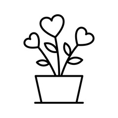 Heart flower in a pot icon. Love plant.