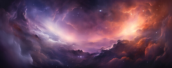 Cosmic A breathtaking view of purple and orange nebulae swirling in the night sky, a spectacle of the universes beauty