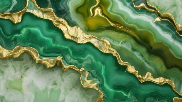 Green golden liquid agate design. Stone texture. Animated luxurious background. Fluid art. 23,98fps