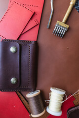 Genuine Italy vegetable tanned leather working leather wallet brass on leather background - 747298695