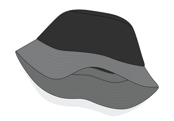 Two tone bucket hat with dark-gray design on white background, vector file