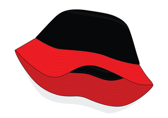 Two tone bucket hat with red-black design on white background, vector file