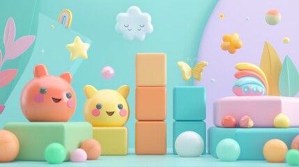 Cute 3d illustration: colorful bar graph representation with gradient effect