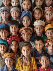 Group of Young Children Wearing Head Scarves and Scarves