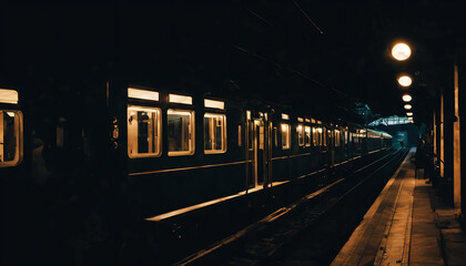 Naklejka premium quiet night photo at a train station
