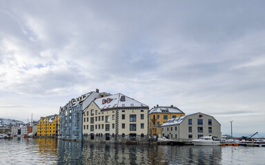 Aalesund (Ålesund) harbor on a beautiful cold winter's day. Møre and Romsdal county