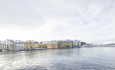 Fototapeta premium Aalesund (Ålesund) harbor on a beautiful cold winter's day. Møre and Romsdal county