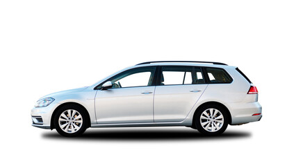 Fototapeta premium Silver modern station wagon combi car on a white background.