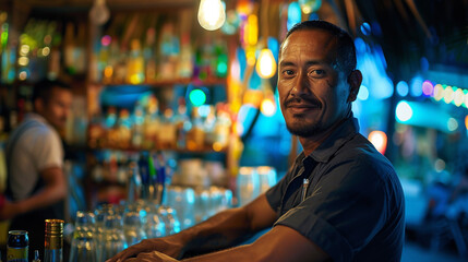 Close up portrait of barman in bar. 
