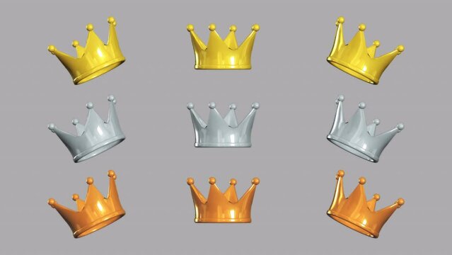 Rotating gold, silver, and bronze crown 3D material