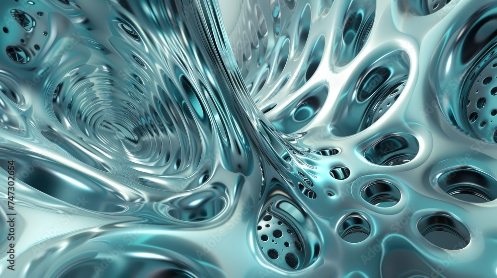 Fototapete 3d rendering of an abstract organic structure with a blue-green surface.