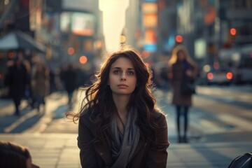 Fototapeta premium Woman Standing on Side of Street