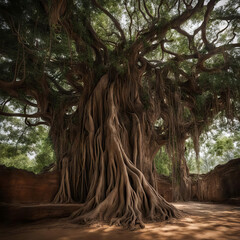 The Indian fig tree (Ficus bengalensis) also known as The Sacred Banyan 
