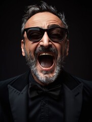 Man in Tuxedo With His Mouth Open