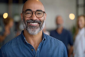 Bald Man With Glasses and Blue Shirt