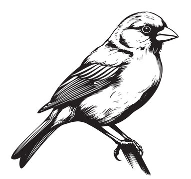 Black and white sketch of a canary bird