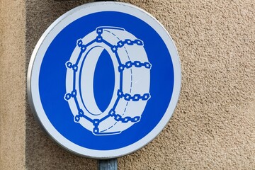 Snow chains road sign in France