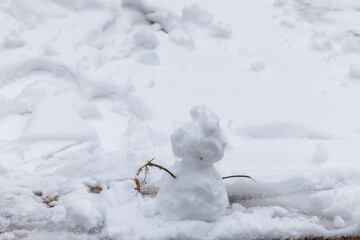 Little Snowman. Making snowman and winter fun.  snowman standing in winter christmas