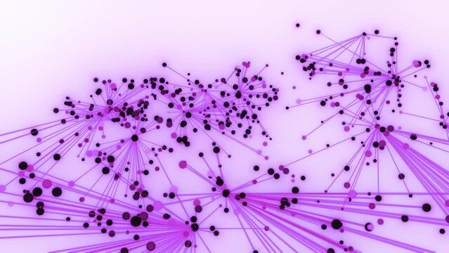 futuristische pink lila violett leuchtende synchrone Netzwerkverkn&uuml;pfungen mit Knotenpunkten, Fraktal, Muster, Kreis, Verbindungen, KI, Internet, Server, Plexuseffekt, System, FTTH, Daten, leuchten
