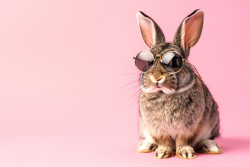 Easter bunny with glasses on pink background