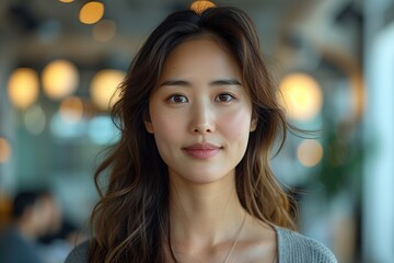 Obraz premium An unassuming Chinese woman in a corporate office scene, symbolizing the ordinary yet essential roles in business