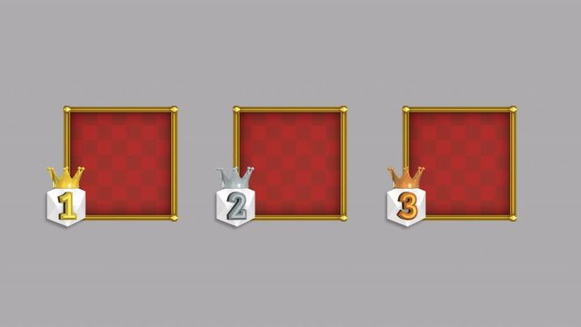 A red checkered square text base with icons for 1st, 2nd, and 3rd place.