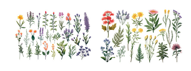 Vibrant Collection of Illustrated Wildflowers Showcasing Biodiversity and Natural - obrazy, fototapety, plakaty