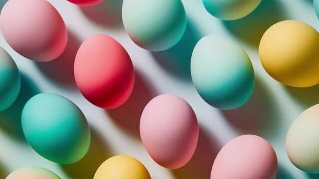 Easter background with soft pastel eggs and dynamic shadows. Easter holidays background banner