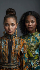 Zwei Models in ethnisch inspirierten Designerjacken mit elegantem Schmuck