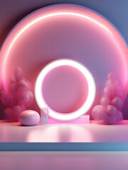 Obraz premium Illuminated neon light ring with copy space