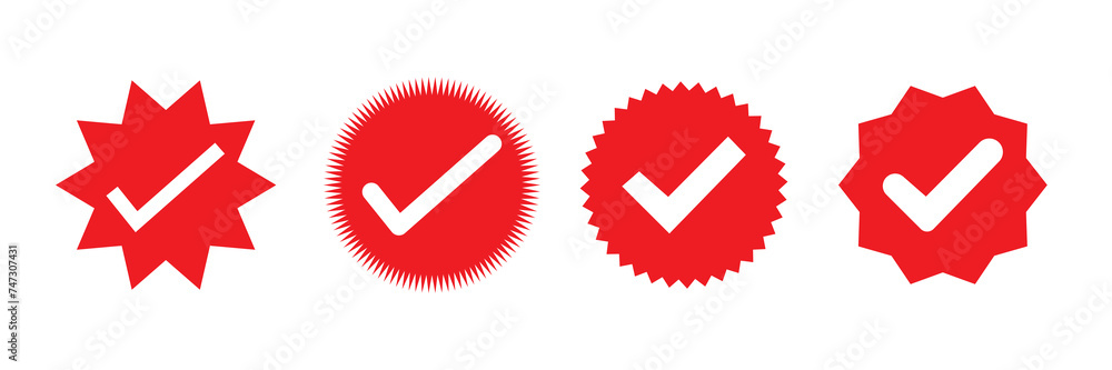 Poster red check mark icon set. tick ​​symbol in red color. replaceable vector design, eps10
