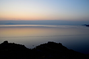 dusk time - view from the castle - Myrina town, Lemnos island, Greece, Aegean sea