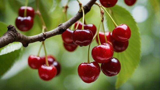 ripe cherries on a branch