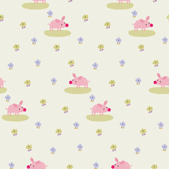 Pattern with a pig character and flower. Agriculture. Farm.