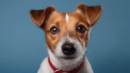 Cute Jack Russell on blue background