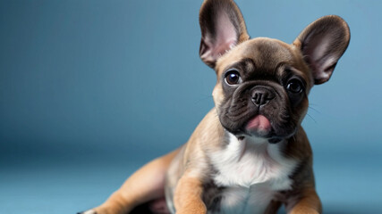 Cute French Bulldog on blue background