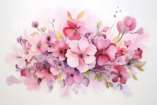 Watercolor flowers in shades of pink delicately painted to evoke the feeling of a dreamy garden, creating a visually pleasing and ethereal image